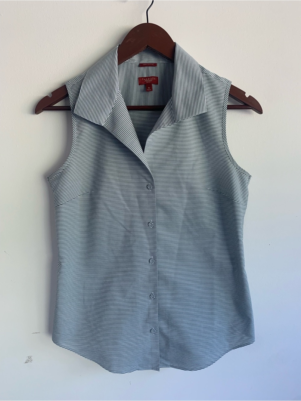 Talbots Sleeveless Button-Front Stripe Blouse - Light Green/White